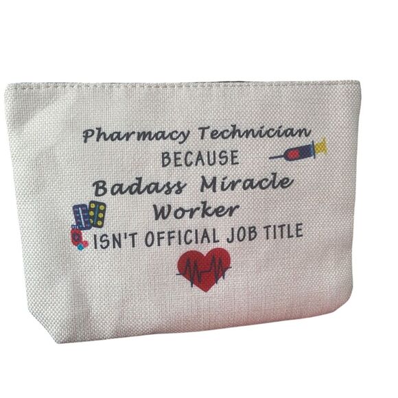 Pharmacy Technician Makeup Bag Funny Quote‎ Accessory Pouch Canvas Zipper Case - Picture 1 of 3